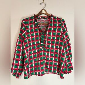 Michell McDowell red, green, white Plaid Ruffle Women's Top in size large
